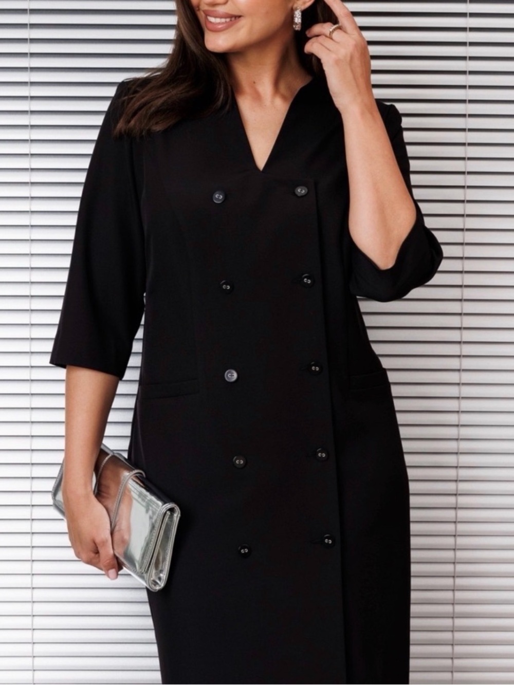 Leslie Belle Canada VTG 70s Military Style Black Double-Breasted Dress L